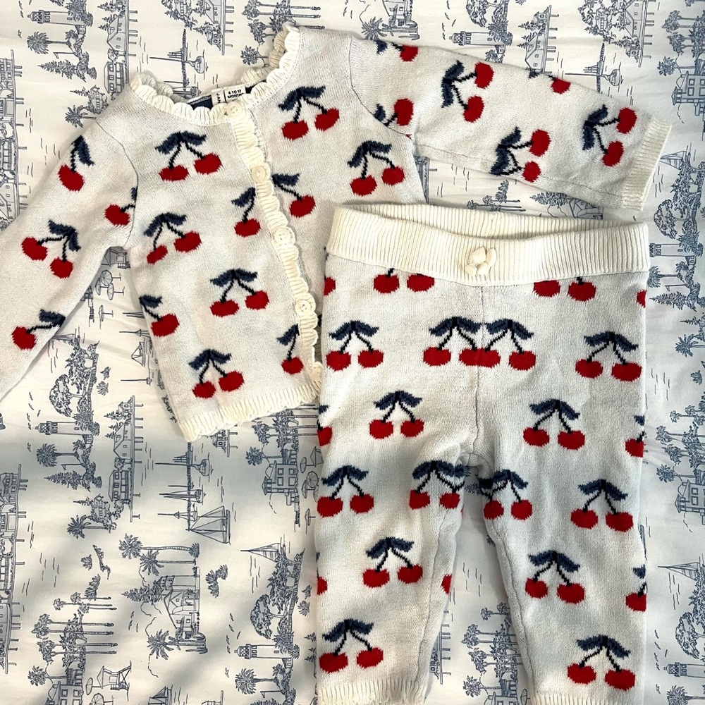 Janie & Jack Cherry Cardigan + Sweater Pant